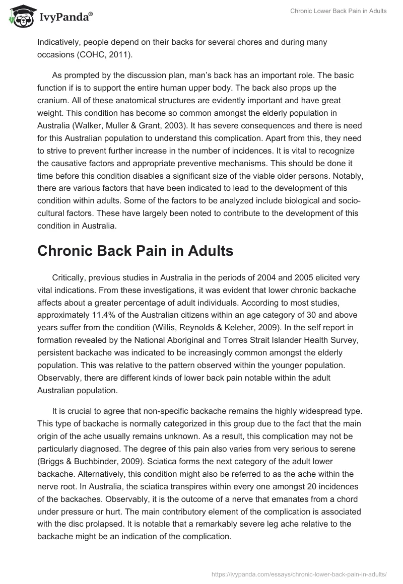 Chronic Lower Back Pain in Adults. Page 2