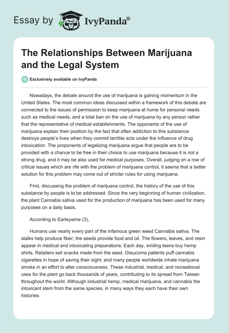 The Relationships Between Marijuana and the Legal System. Page 1