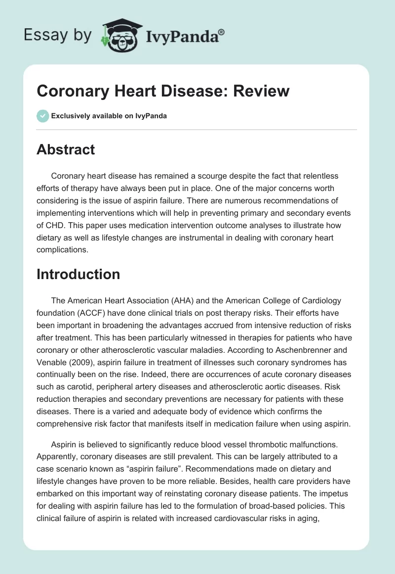 Coronary Heart Disease: Review. Page 1