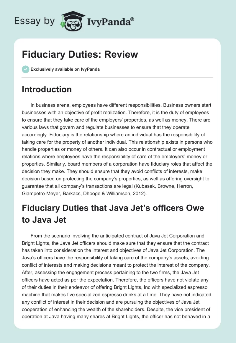 Fiduciary Duties: Review. Page 1