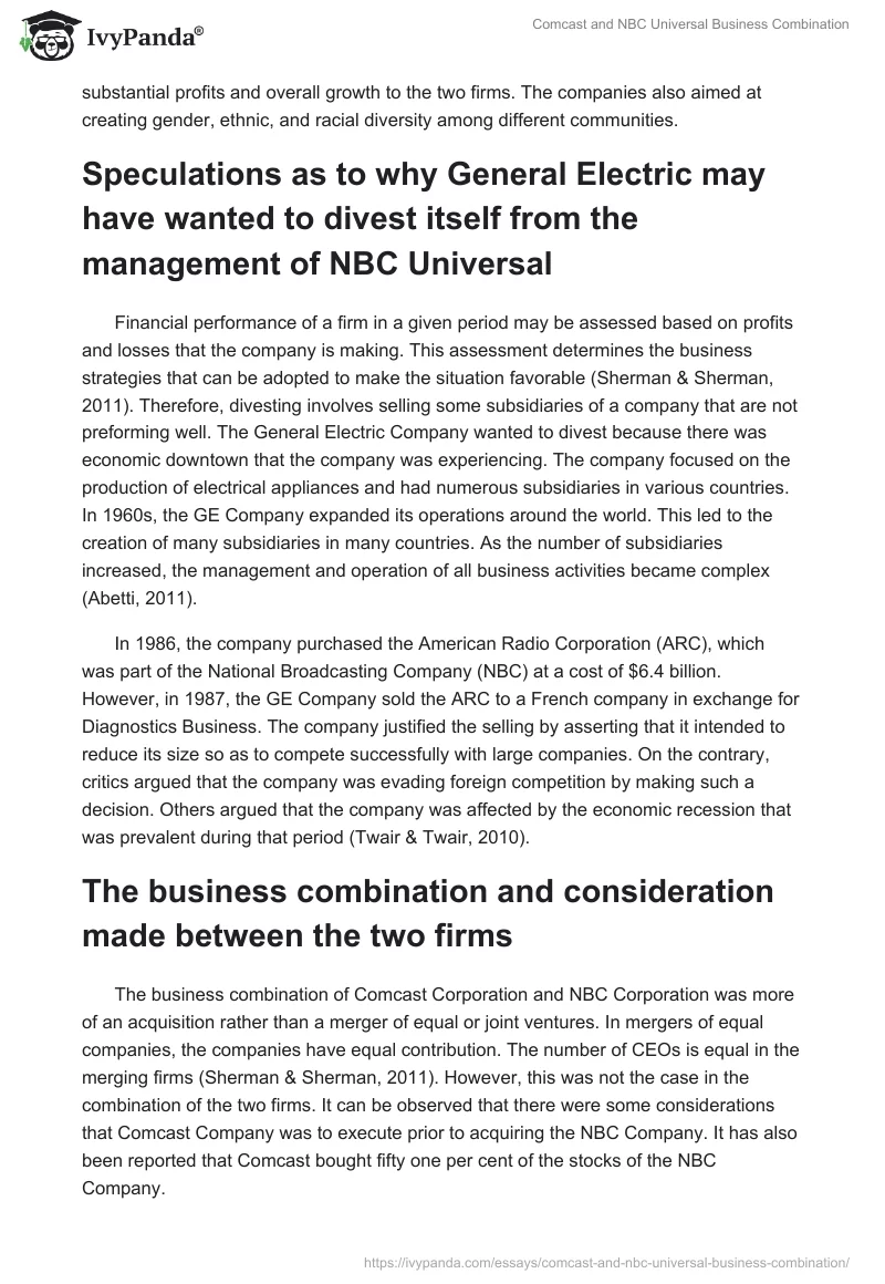 Comcast and NBC Universal Business Combination. Page 3