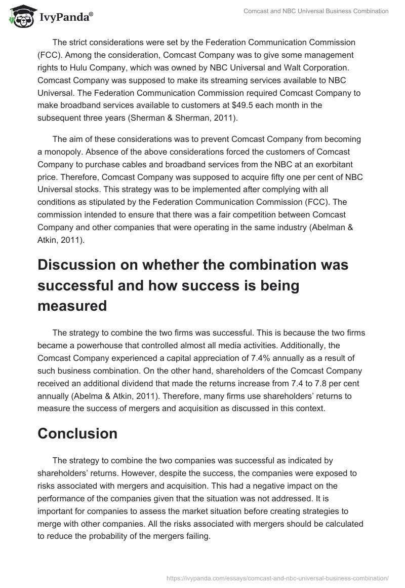 Comcast and NBC Universal Business Combination. Page 4