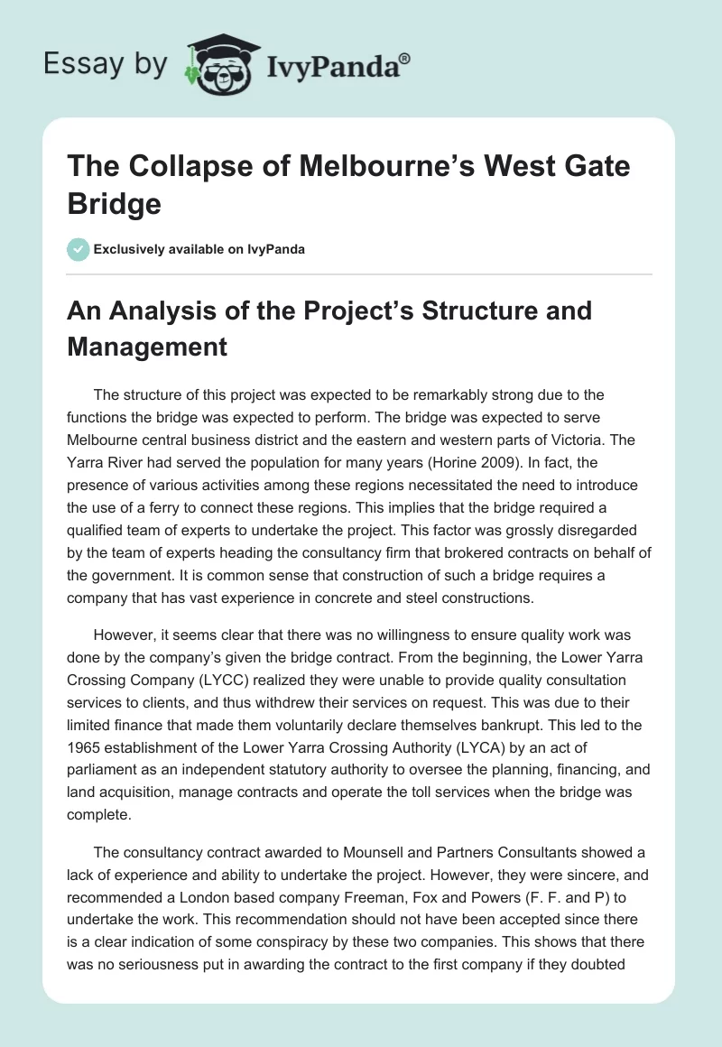 The Collapse of Melbourne’s West Gate Bridge. Page 1