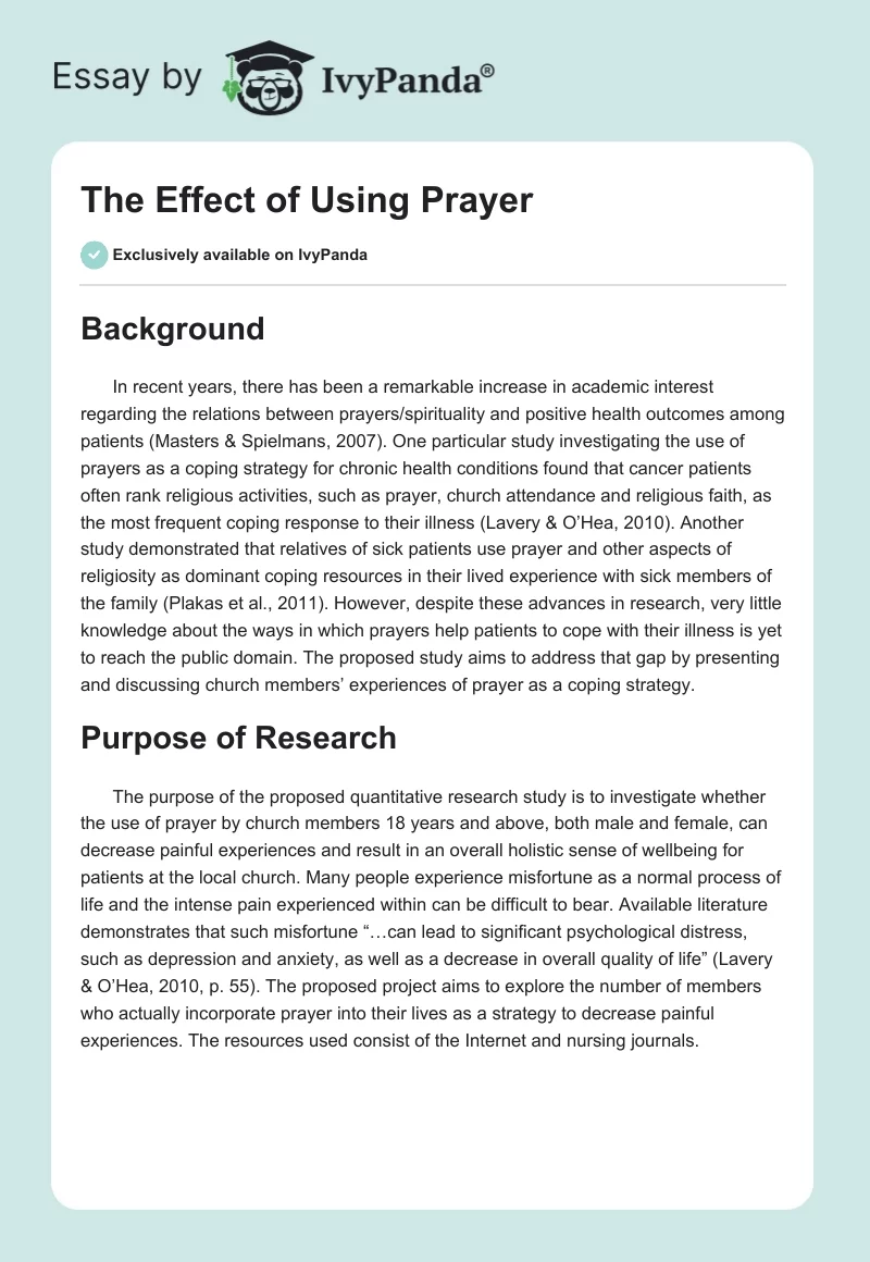 The Effect of Using Prayer. Page 1