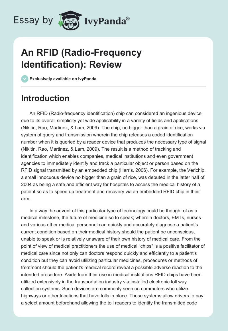 An RFID (Radio-Frequency Identification): Review. Page 1