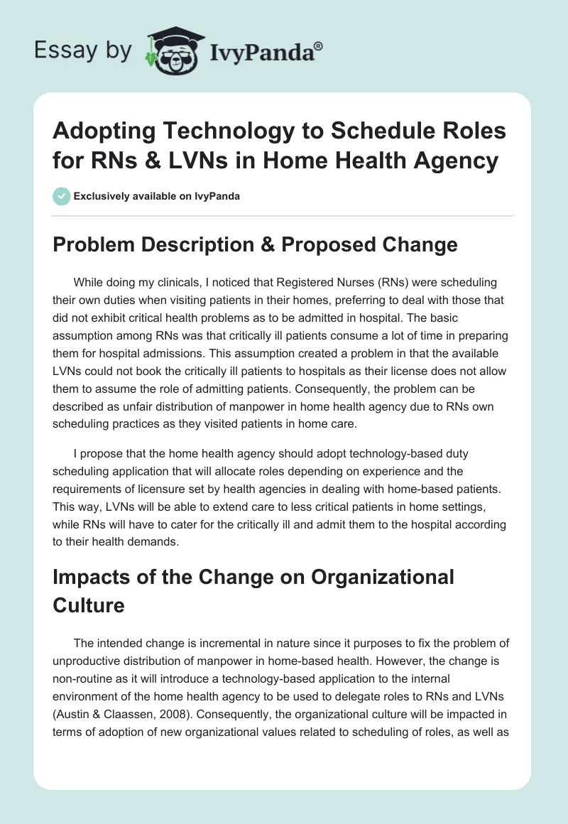 Adopting Technology to Schedule Roles for RNs & LVNs in Home Health Agency. Page 1