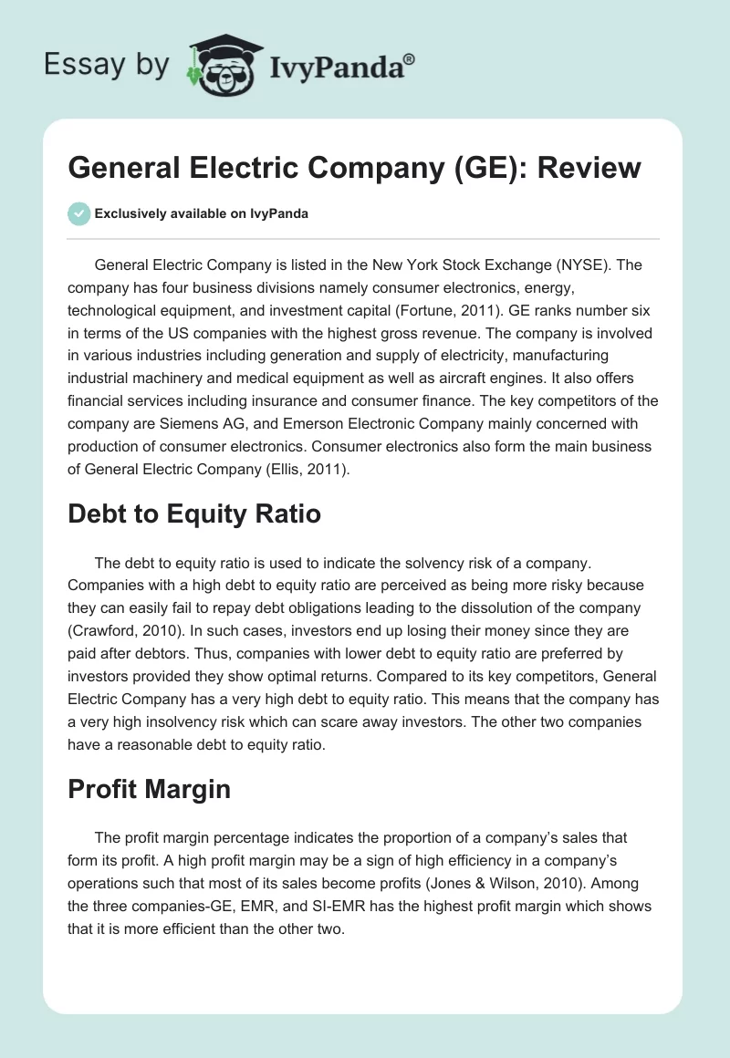 General Electric Company (GE): Review. Page 1