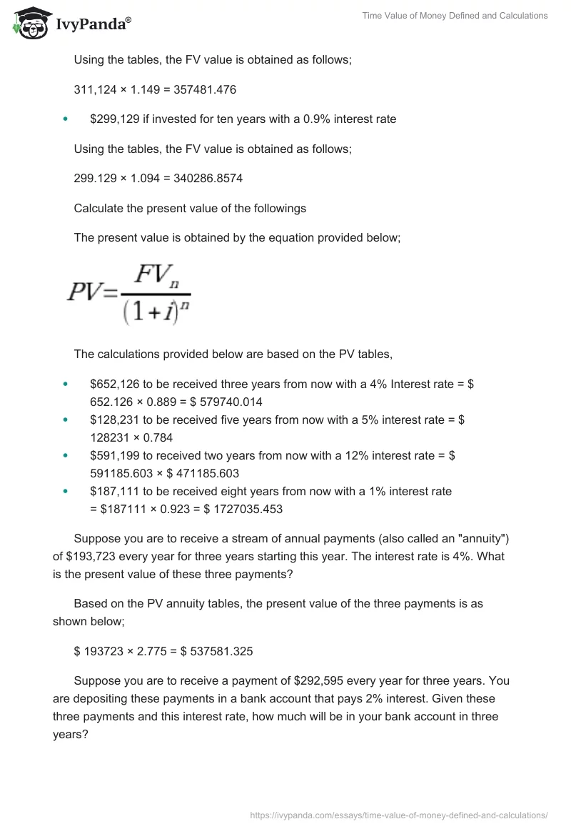 Time Value of Money Defined and Calculations. Page 2