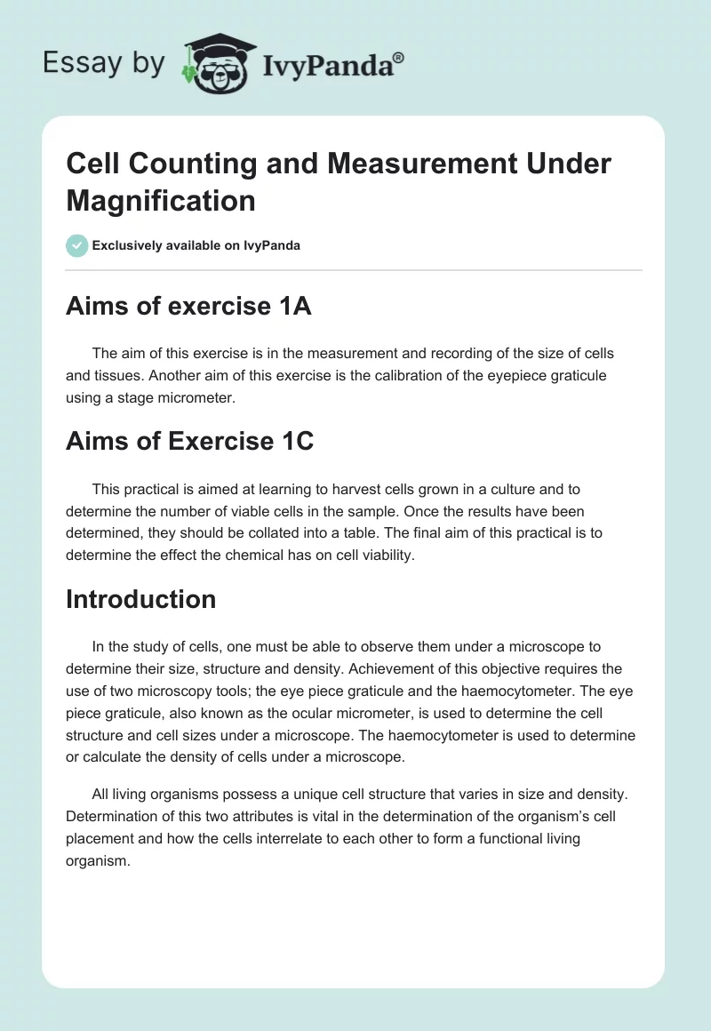 Cell Counting and Measurement Under Magnification. Page 1