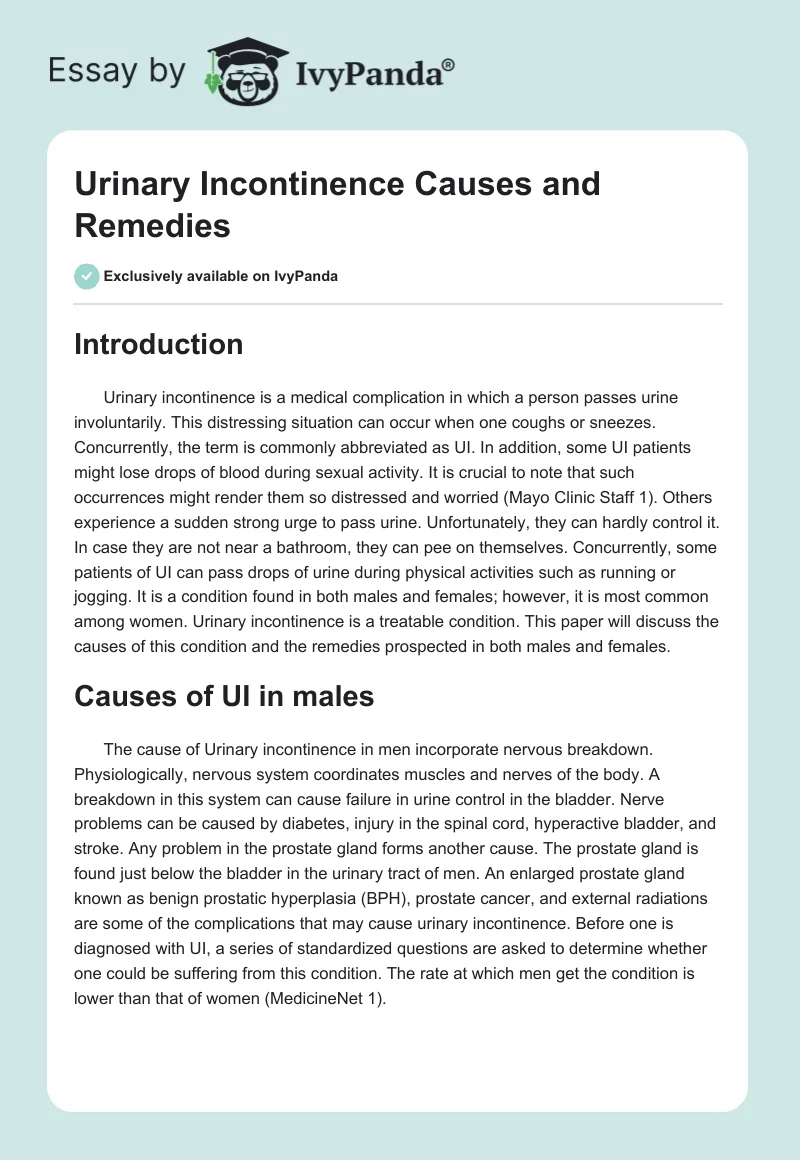 Urinary Incontinence Causes and Remedies. Page 1