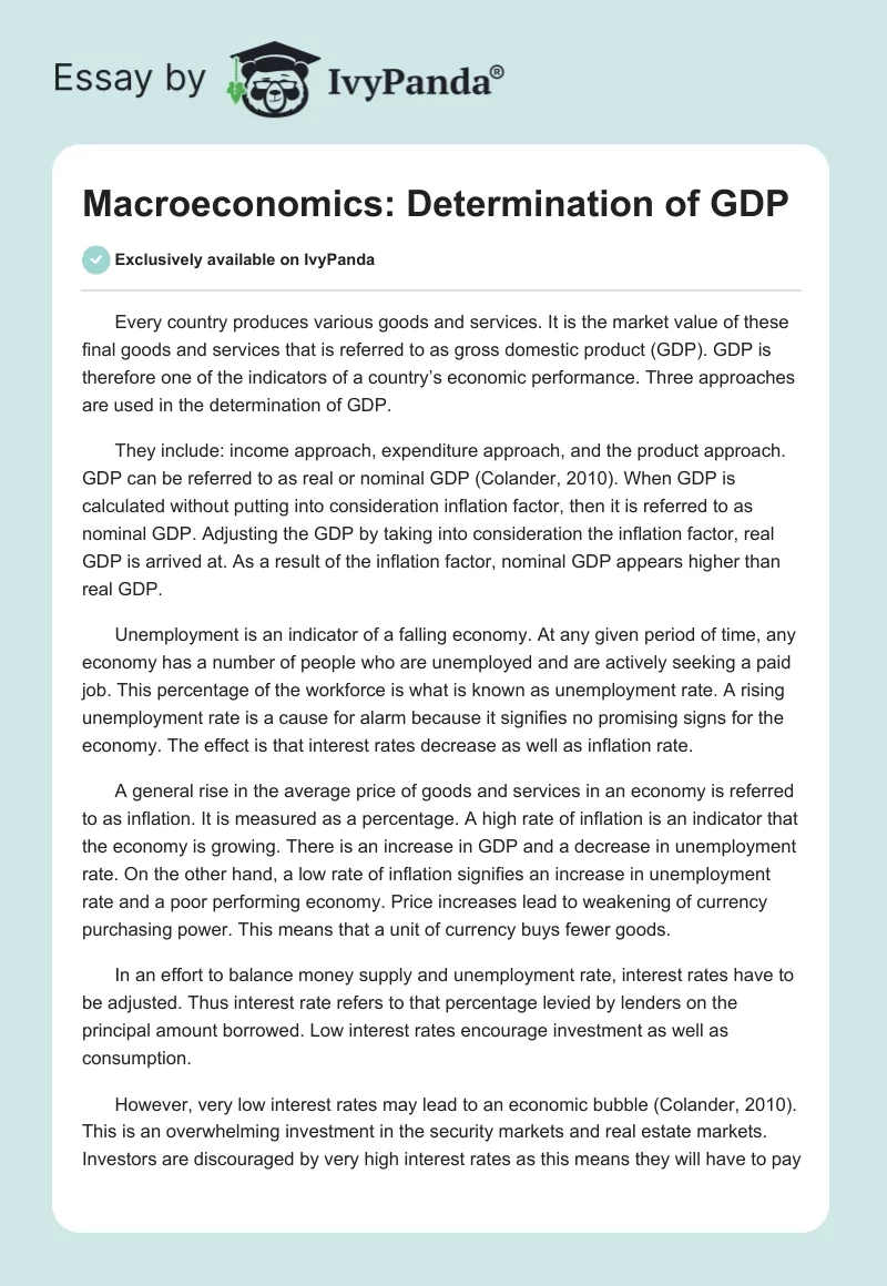 Macroeconomics: Determination of GDP. Page 1