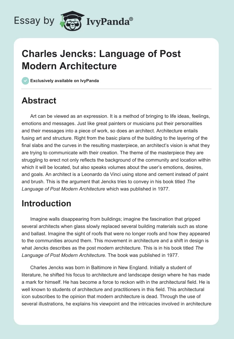 Charles Jencks: Language of Post Modern Architecture. Page 1