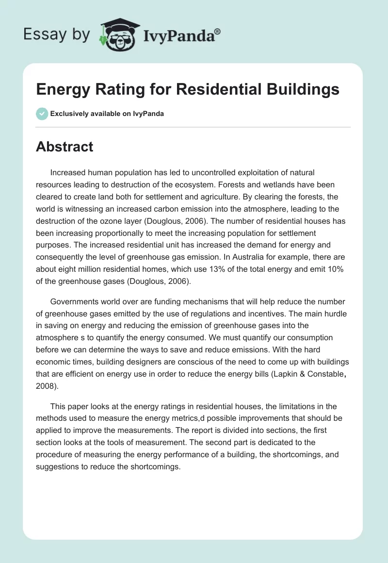 Energy Rating for Residential Buildings. Page 1