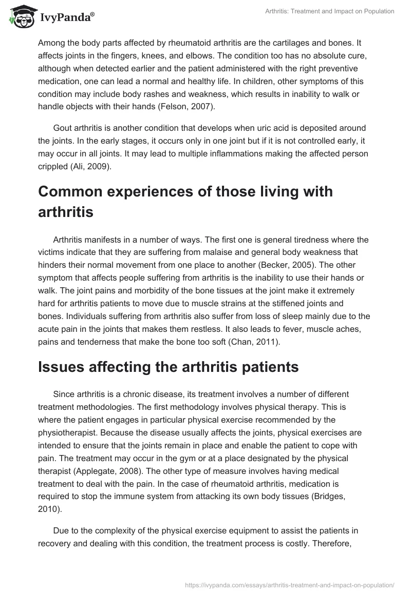 Arthritis: Treatment and Impact on Population. Page 2