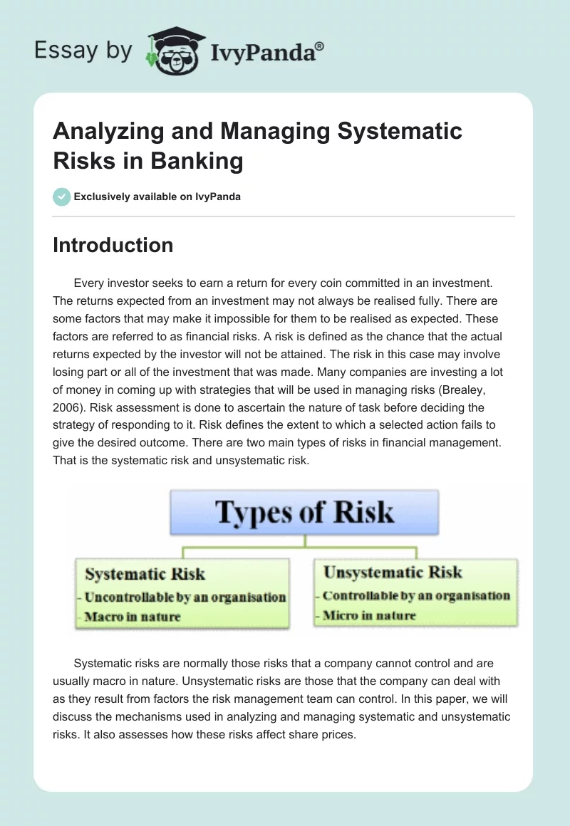 Analyzing and Managing Systematic Risks in Banking. Page 1