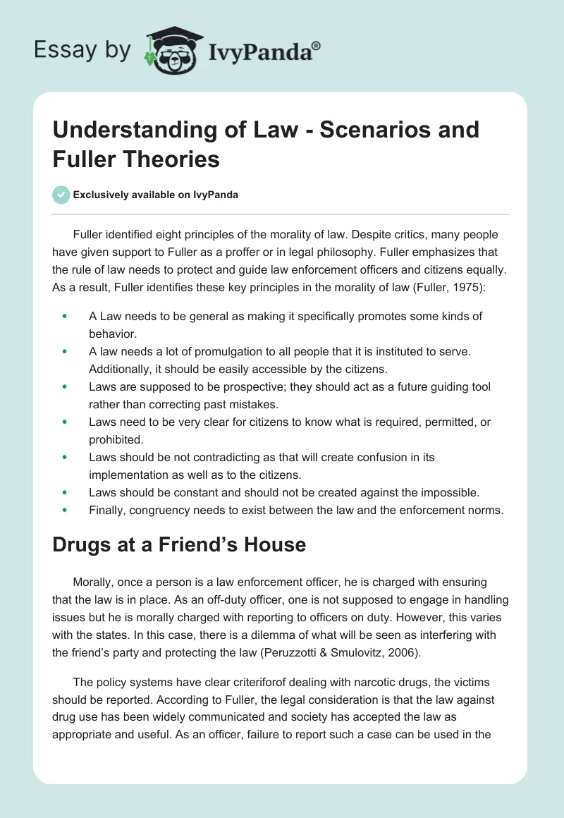 Understanding of Law - Scenarios and Fuller Theories. Page 1