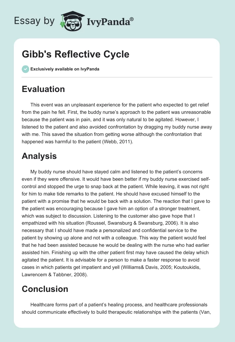 Gibb's Reflective Cycle. Page 1