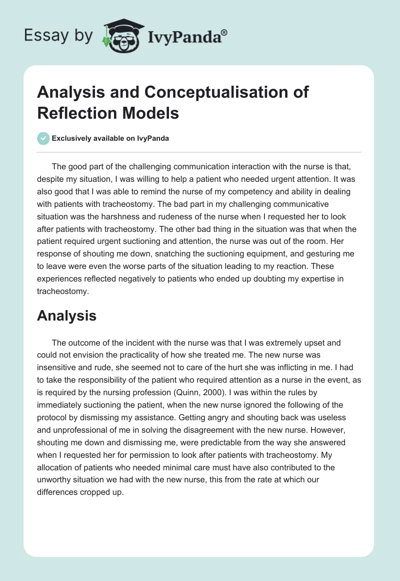 Analysis and Conceptualisation of Reflection Models. Page 1