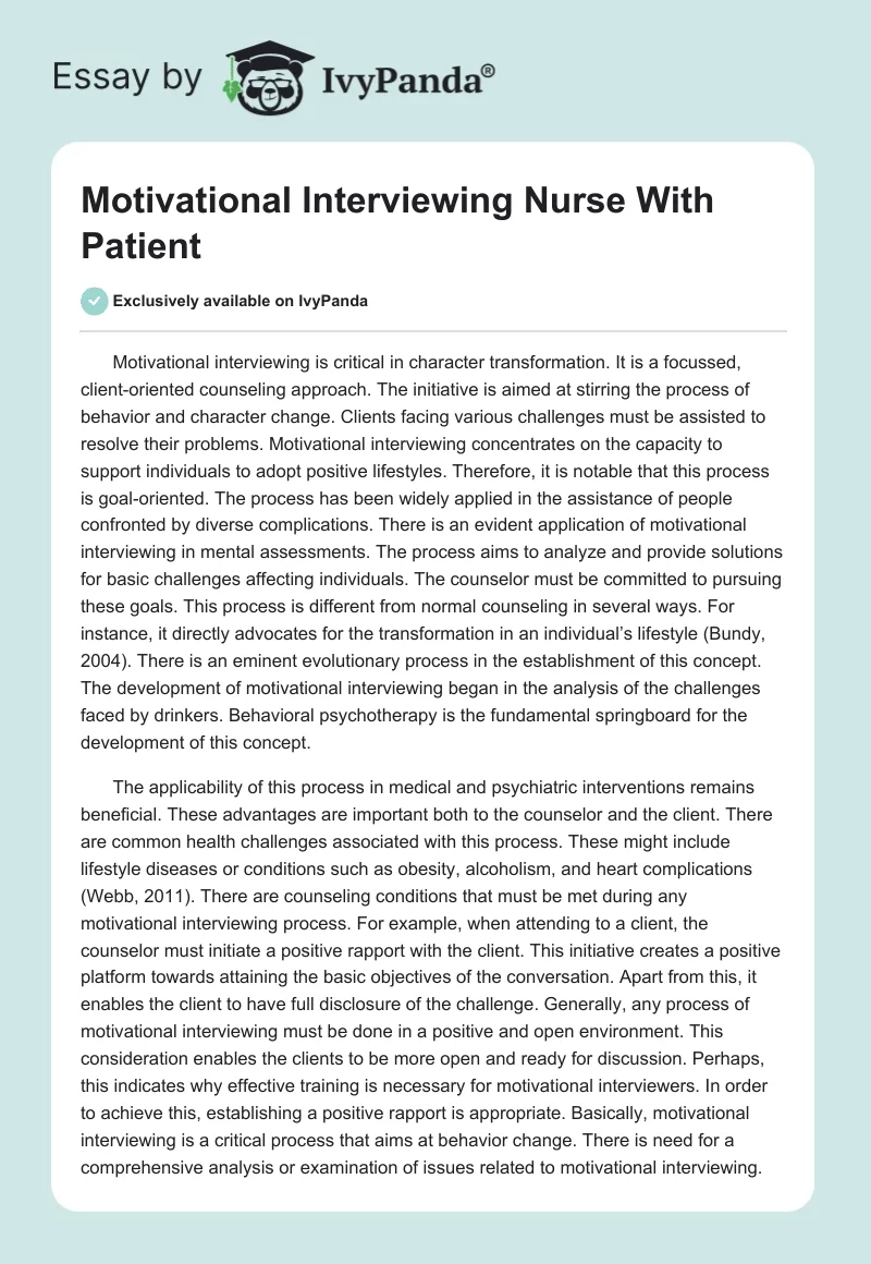 Motivational Interviewing Nurse With Patient. Page 1