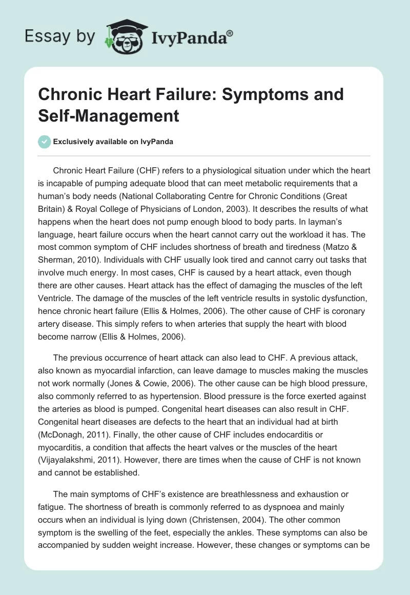 Chronic Heart Failure: Symptoms and Self-Management. Page 1