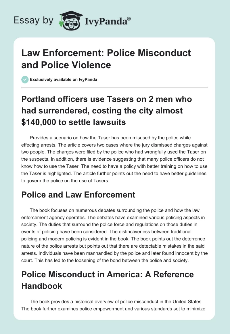 Law Enforcement: Police Misconduct and Police Violence. Page 1