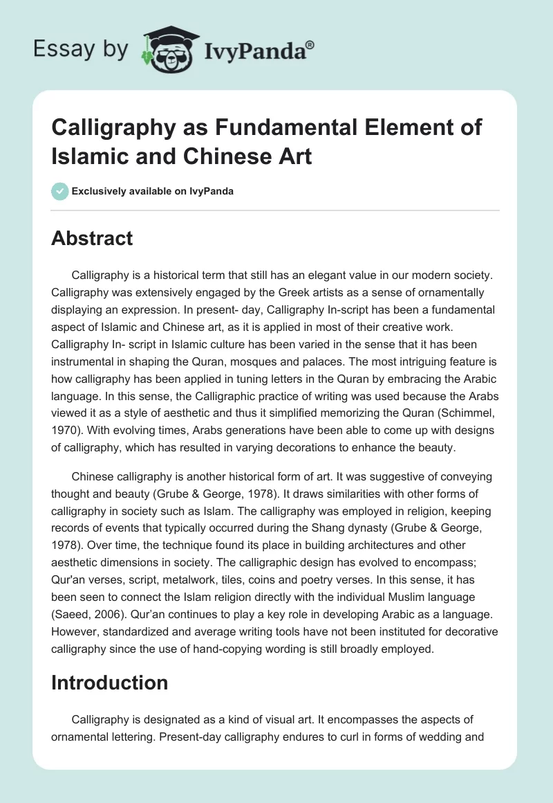 Calligraphy as Fundamental Element of Islamic and Chinese Art. Page 1