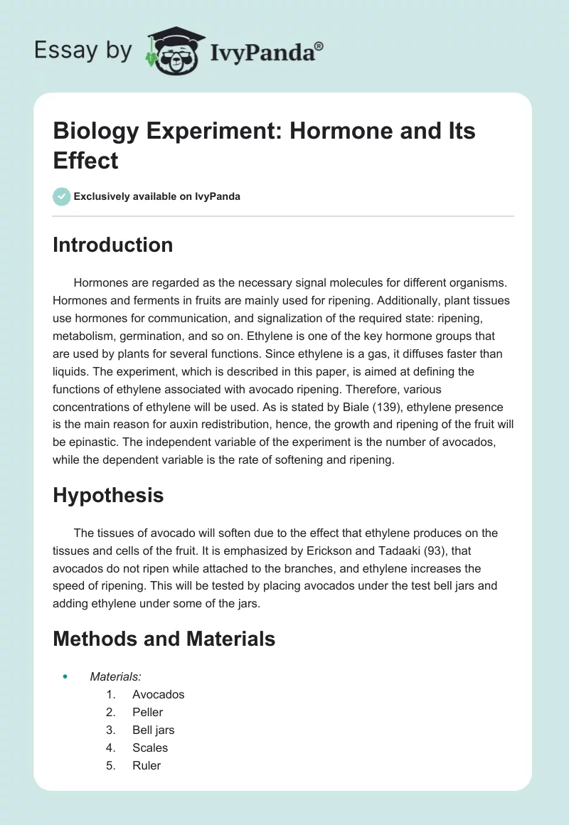 Biology Experiment: Hormone and Its Effect. Page 1