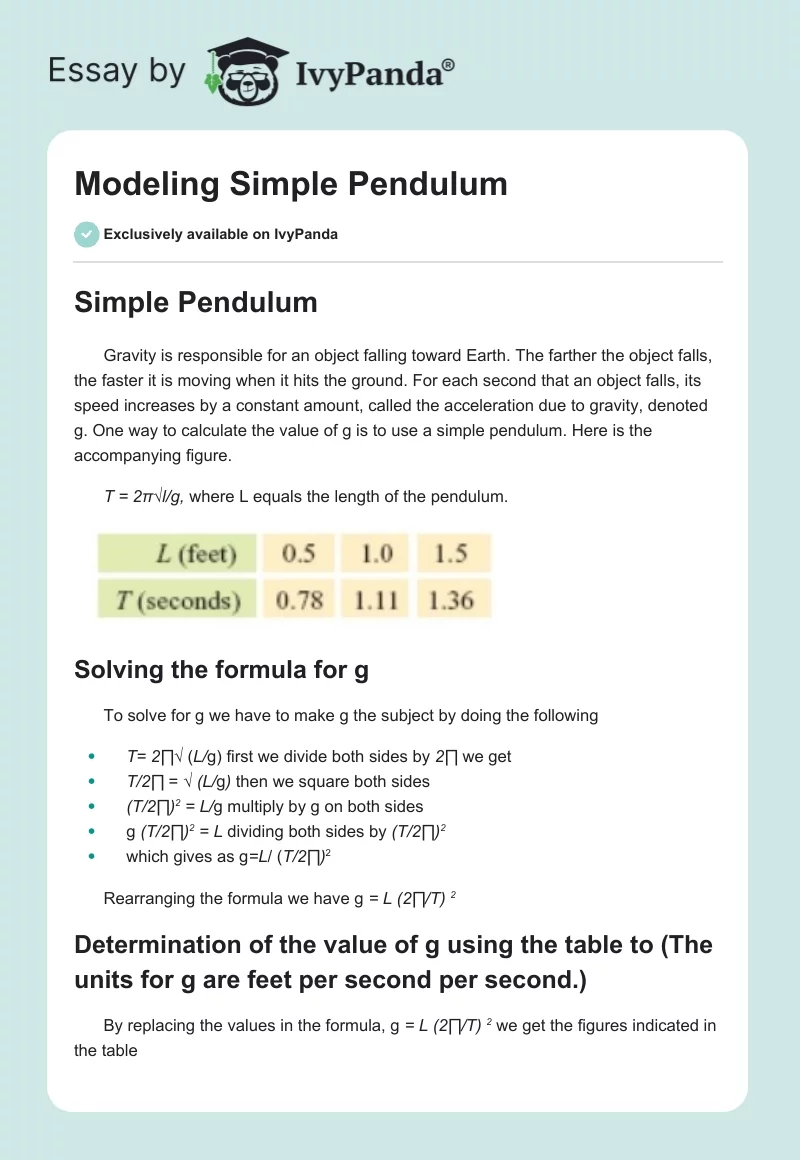 Modeling Simple Pendulum. Page 1