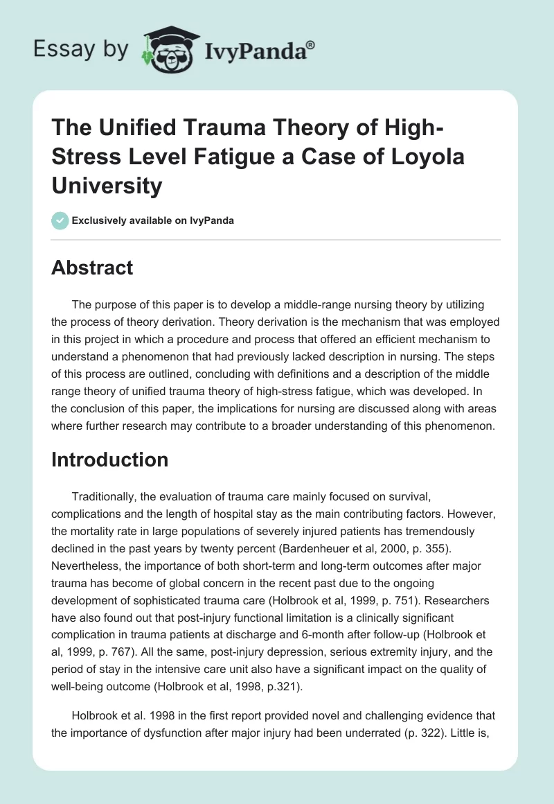 The Unified Trauma Theory of High-Stress Level Fatigue a Case of Loyola University. Page 1
