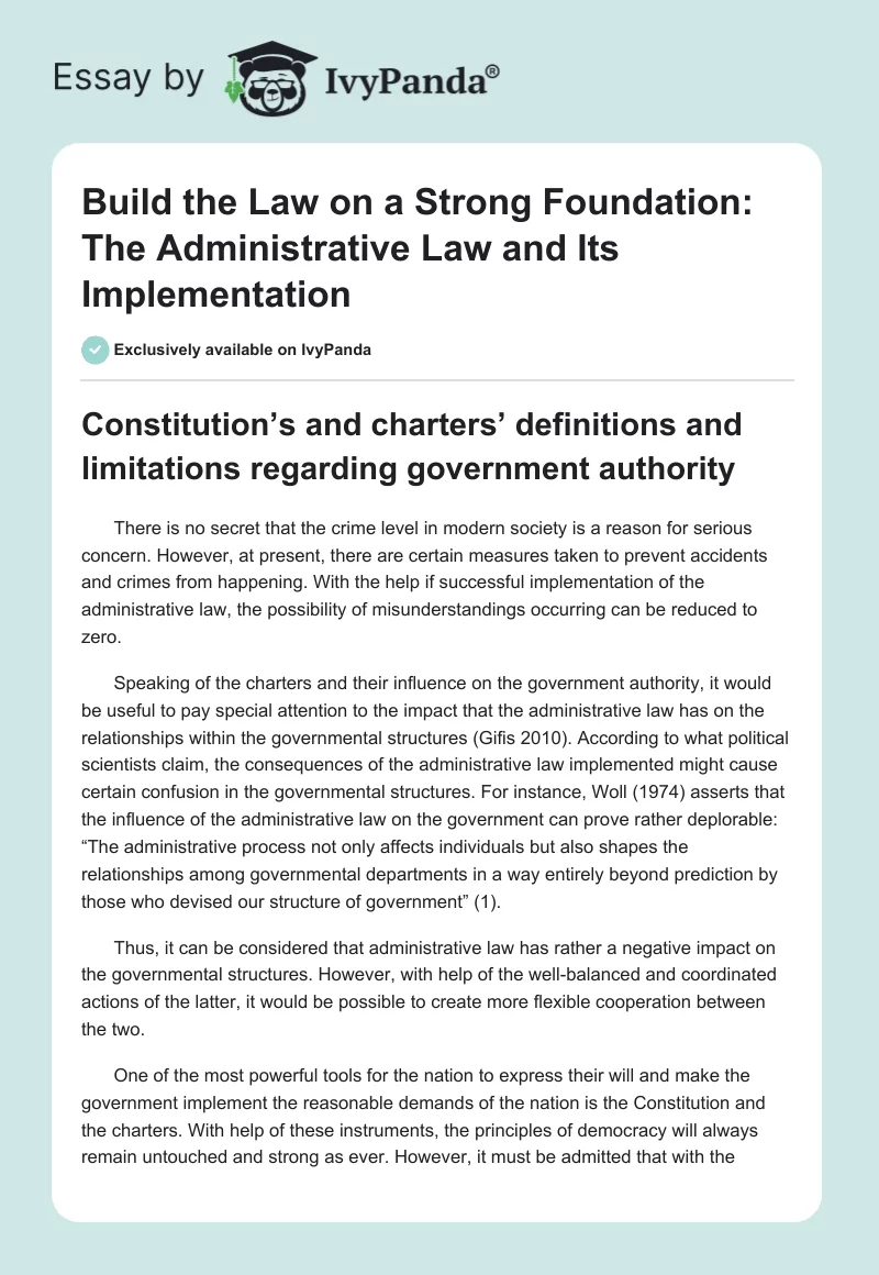 Build the Law on a Strong Foundation: The Administrative Law and Its Implementation. Page 1