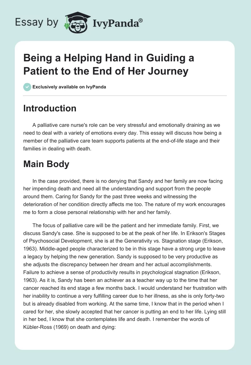 Being a Helping Hand in Guiding a Patient to the End of Her Journey. Page 1