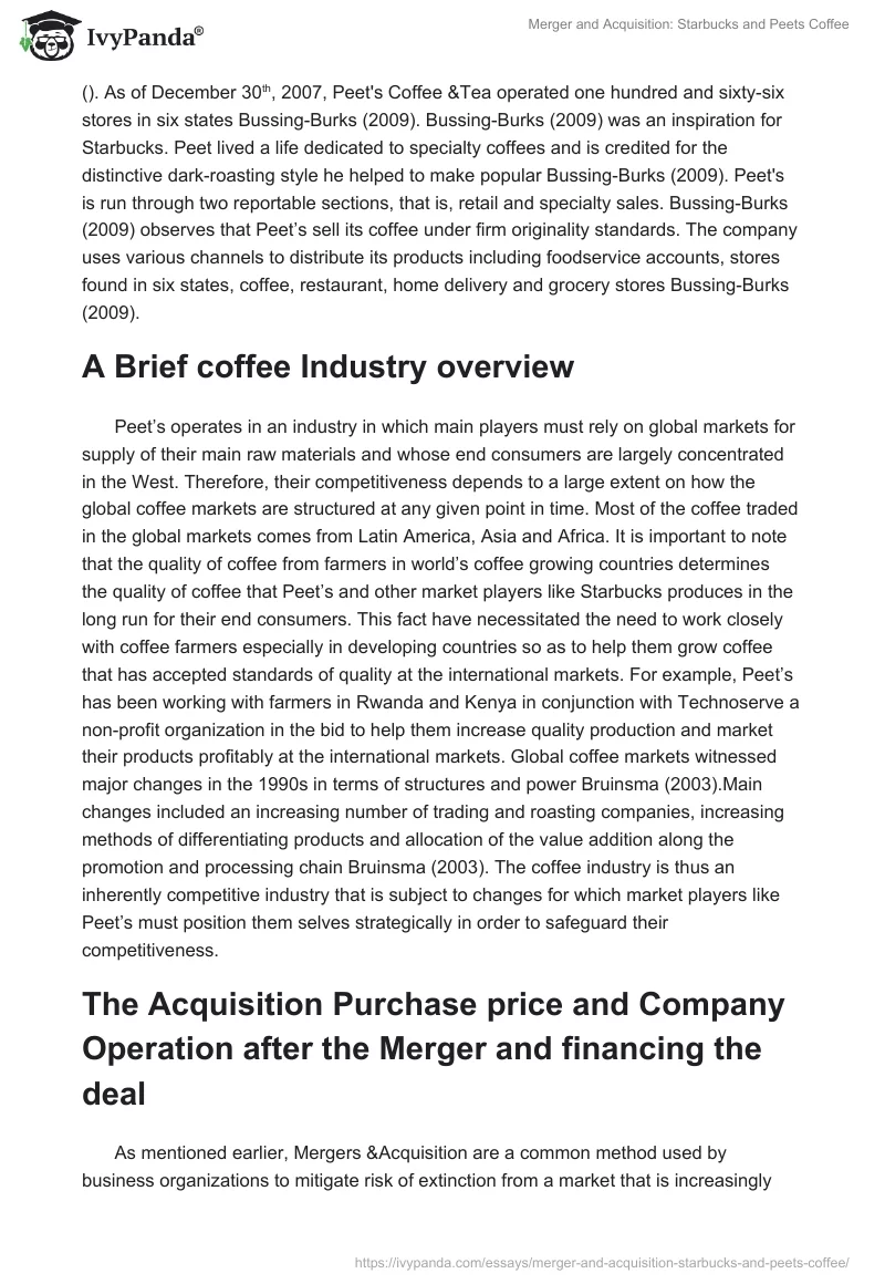 Merger and Acquisition: Starbucks and Peets Coffee. Page 2