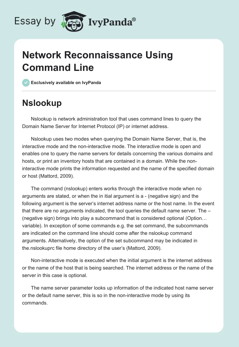 Network Reconnaissance Using Command Line. Page 1