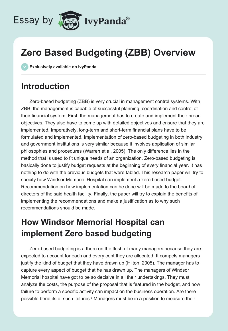 Zero Based Budgeting (ZBB) Overview. Page 1