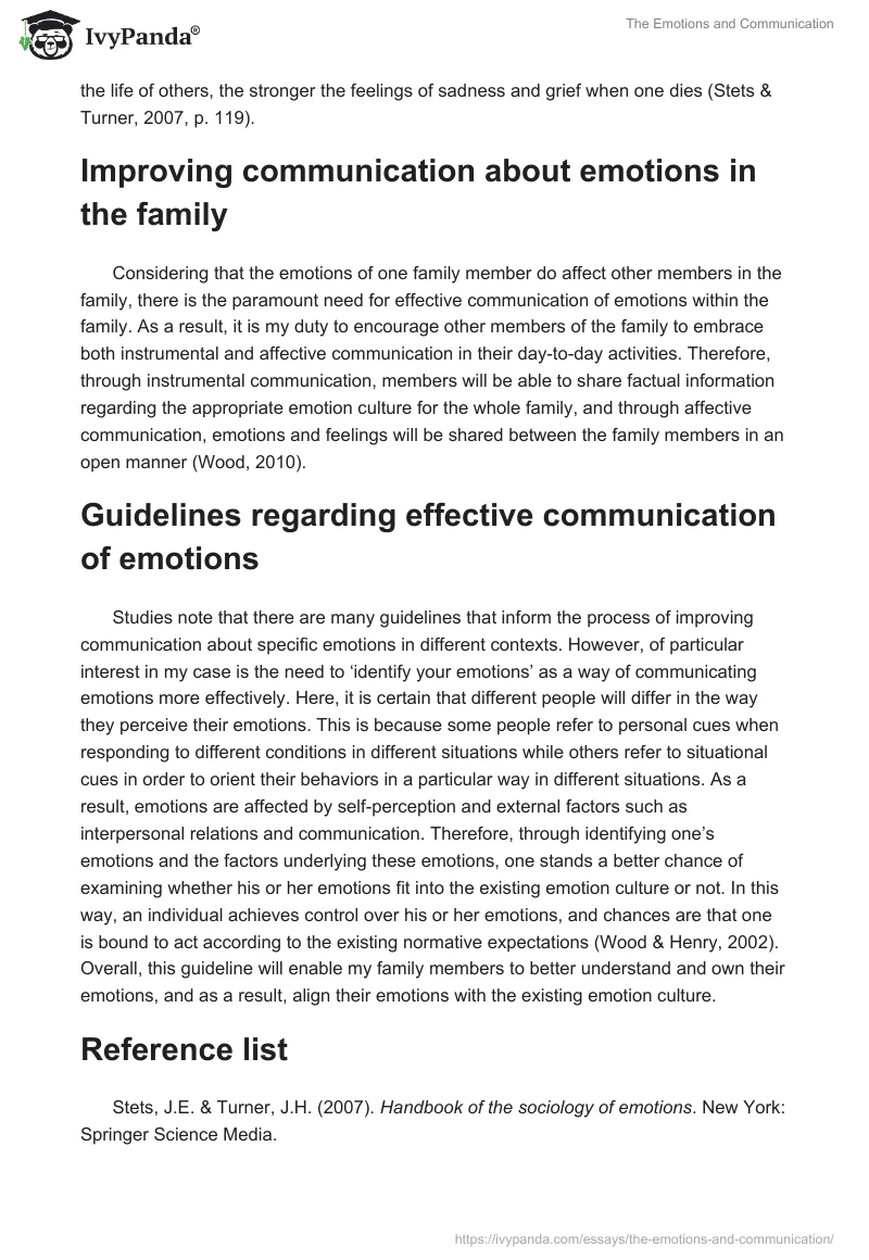 The Emotions and Communication. Page 2