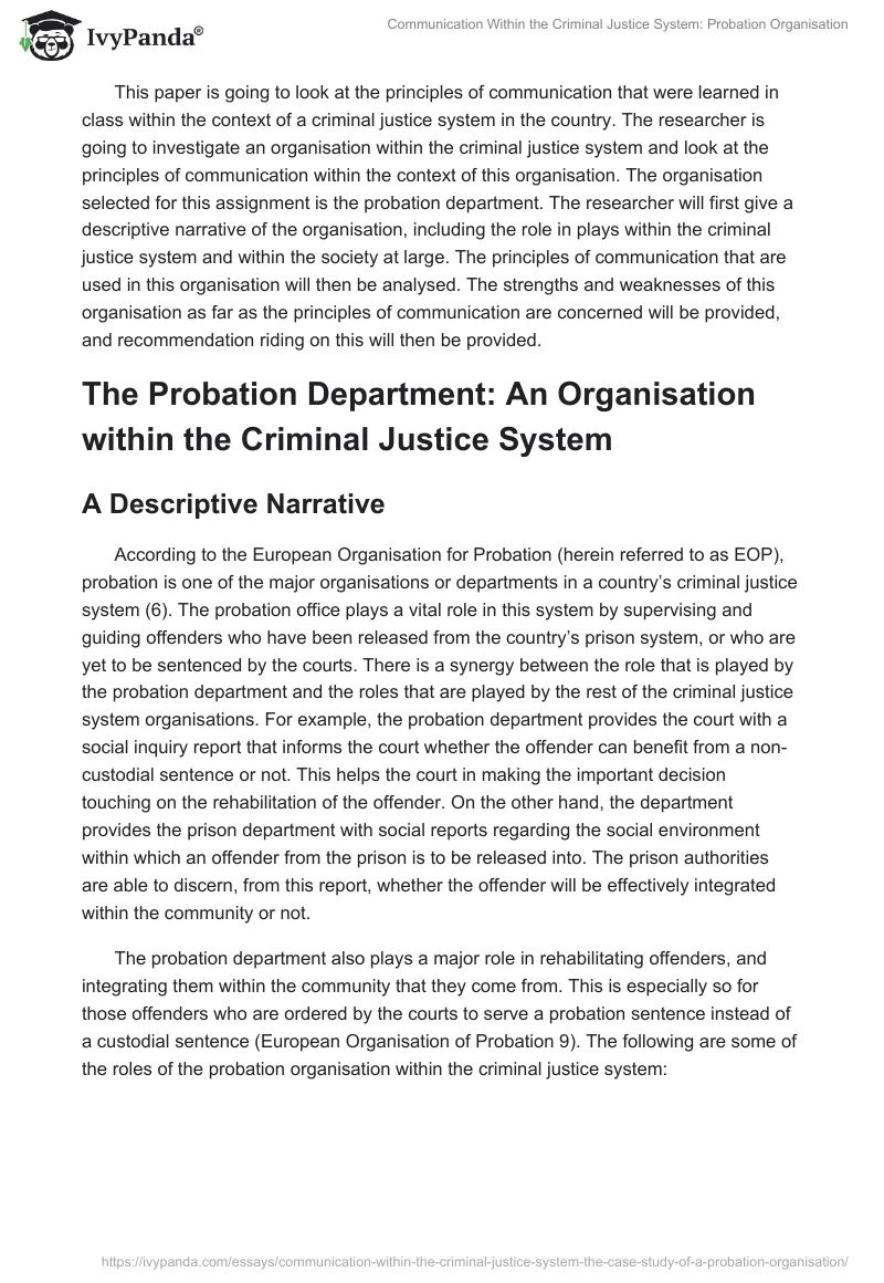 Communication Within the Criminal Justice System: Probation Organisation. Page 2