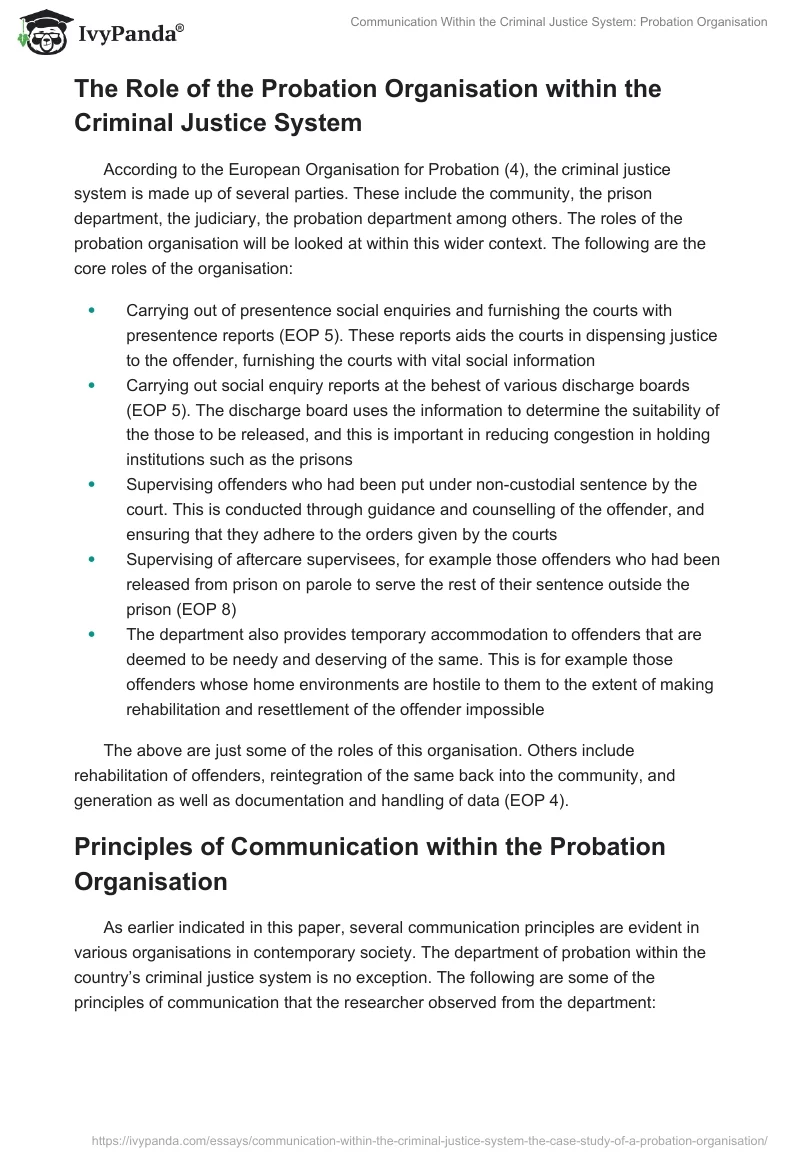 Communication Within the Criminal Justice System: Probation Organisation. Page 3