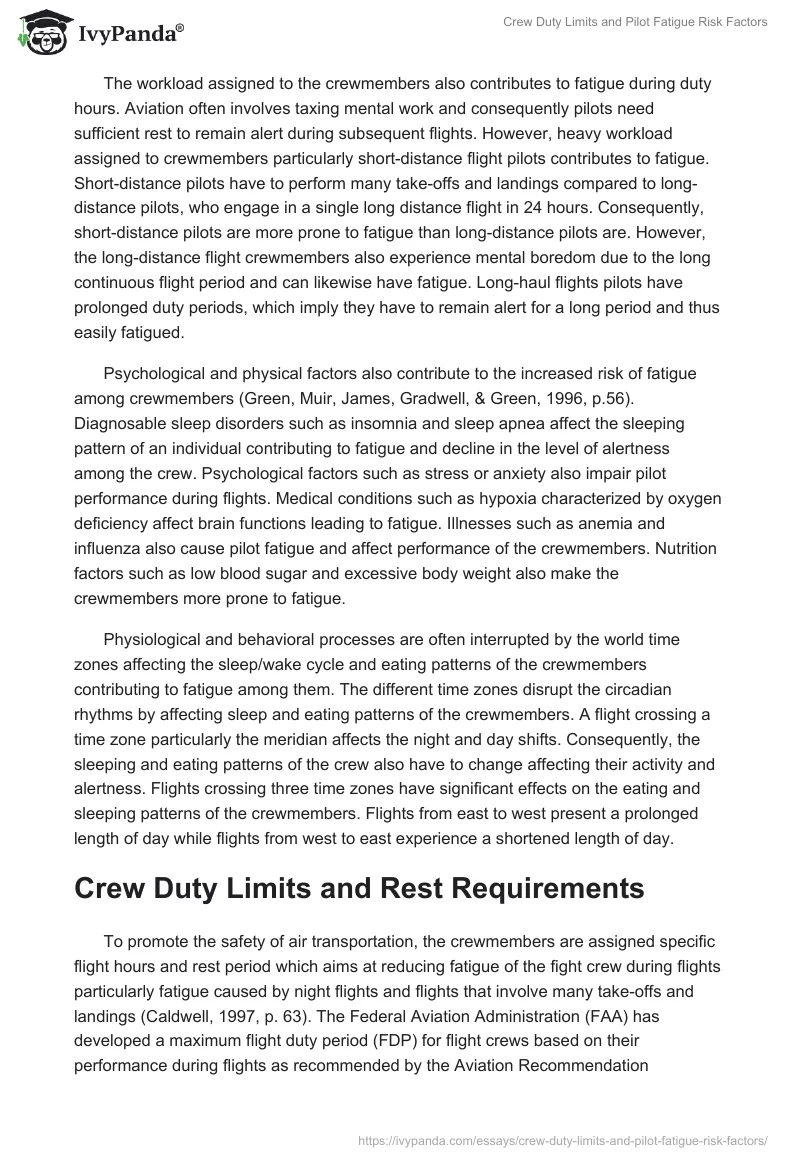Crew Duty Limits and Pilot Fatigue Risk Factors. Page 2