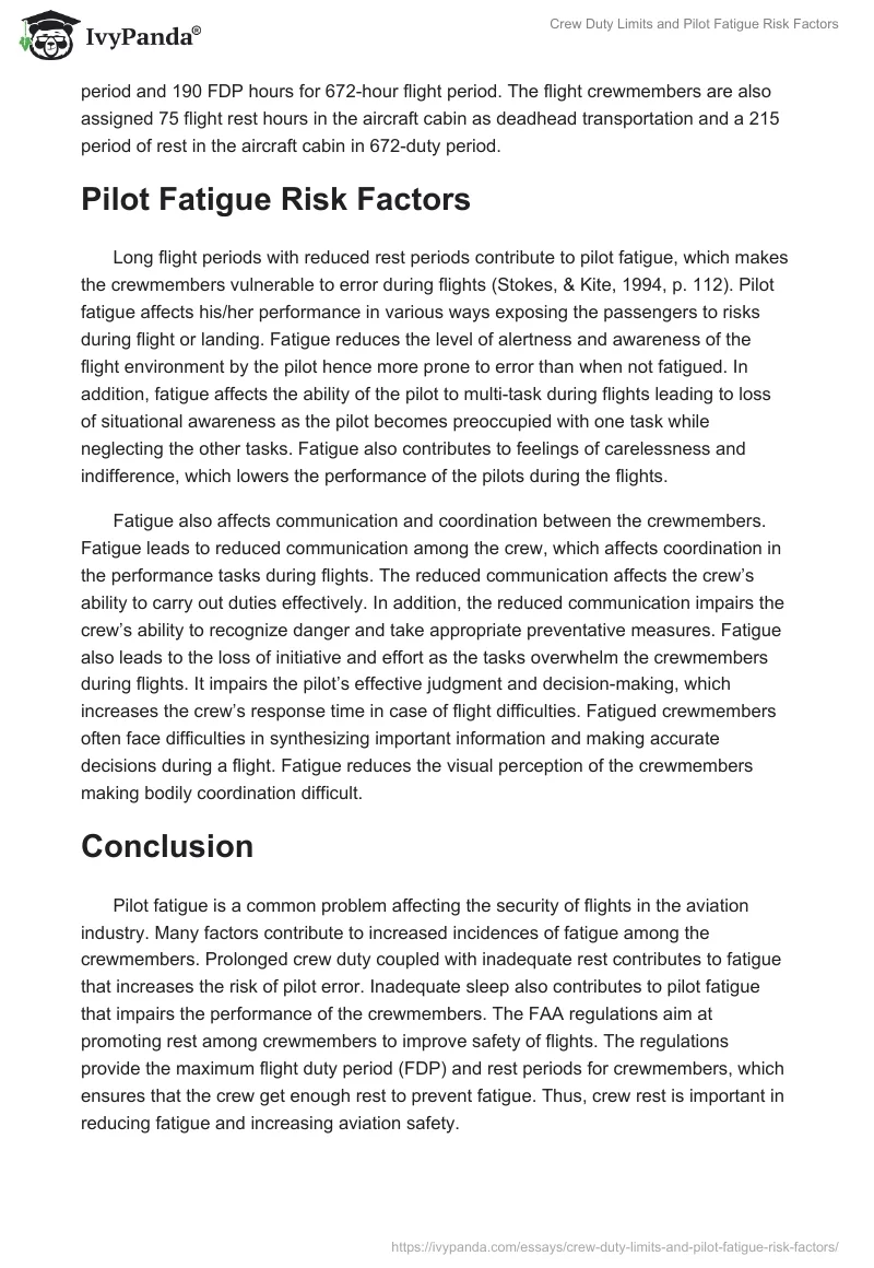 Crew Duty Limits and Pilot Fatigue Risk Factors. Page 4