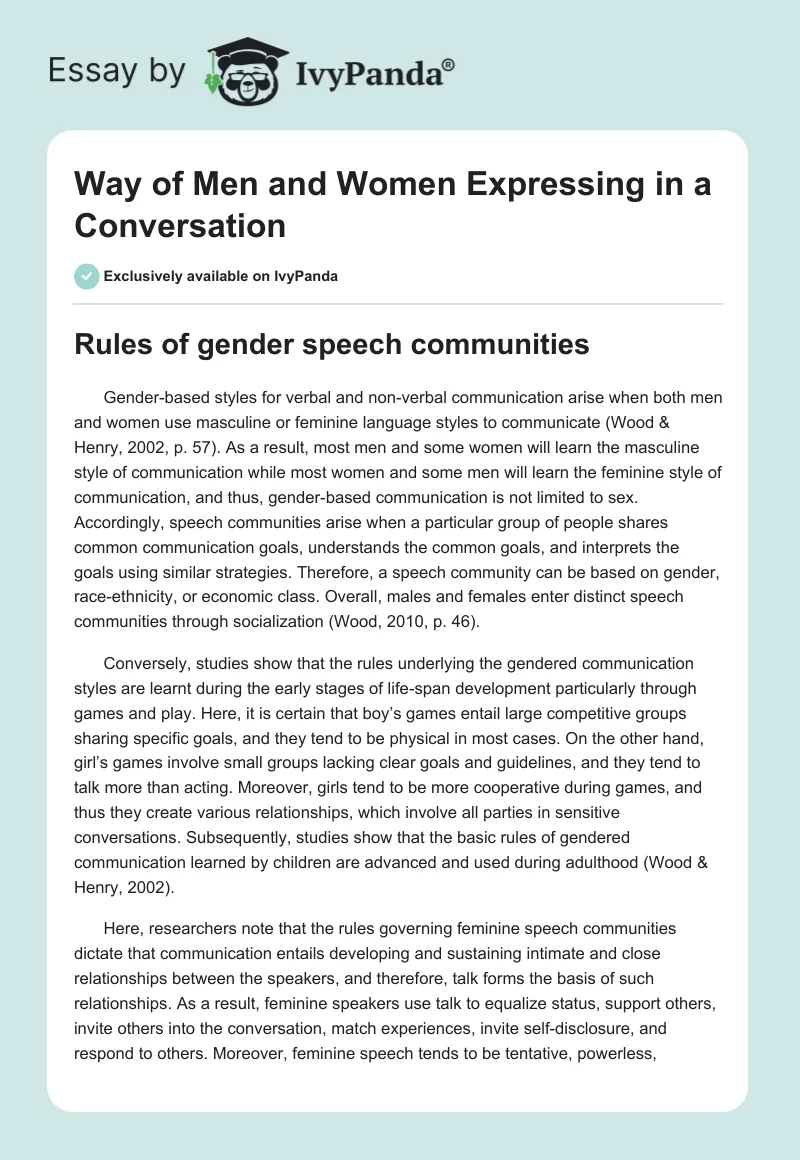Way of Men and Women Expressing in a Conversation. Page 1
