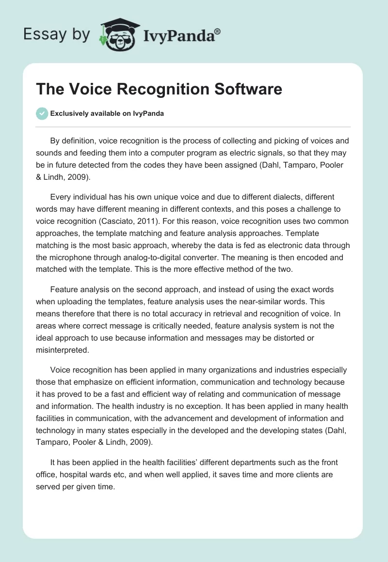 The Voice Recognition Software. Page 1