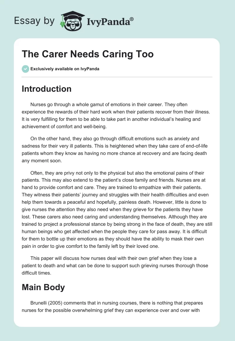 The Carer Needs Caring Too. Page 1