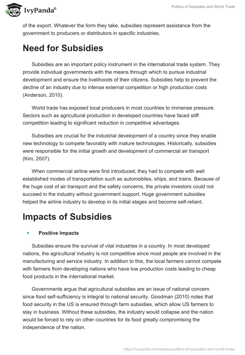 Politics of Subsidies and World Trade. Page 2