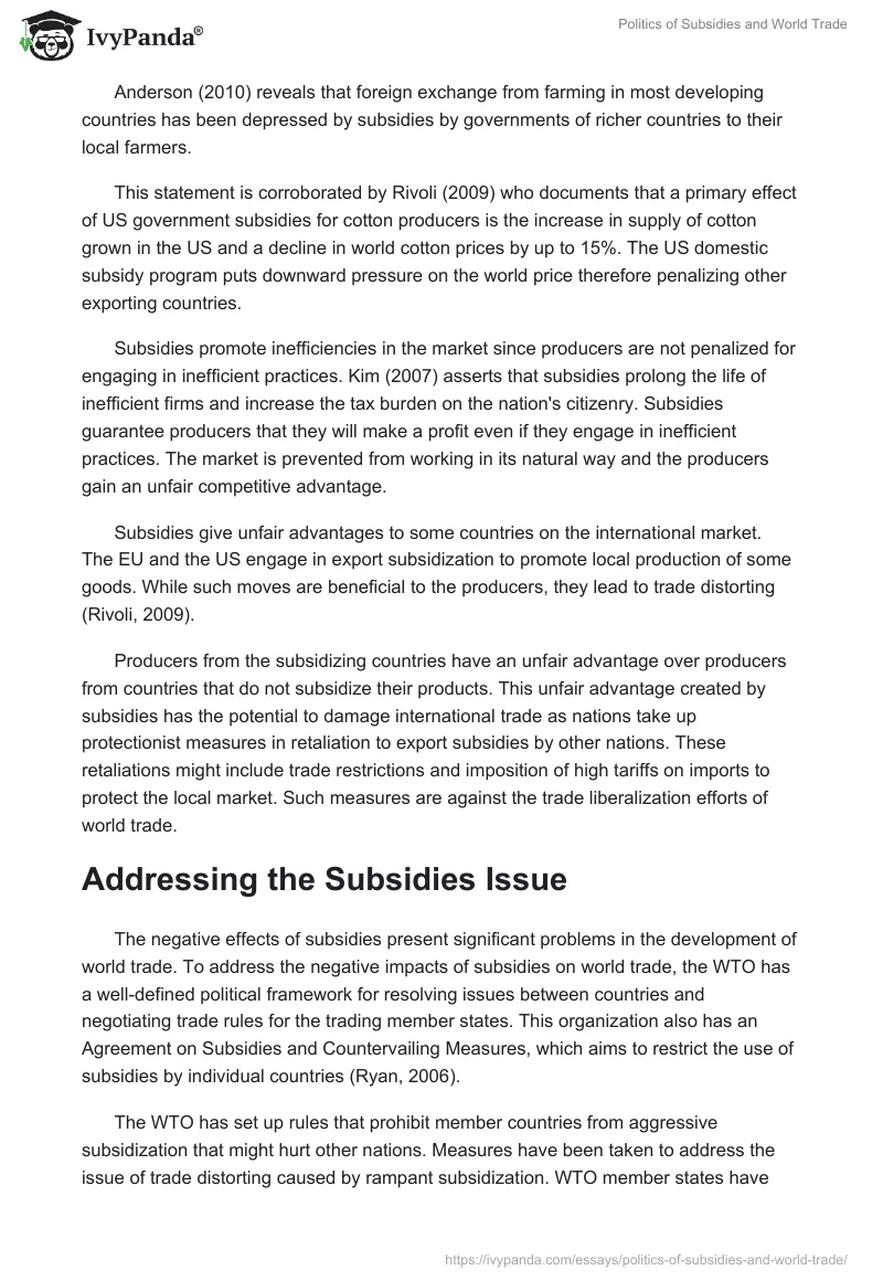 Politics of Subsidies and World Trade. Page 4