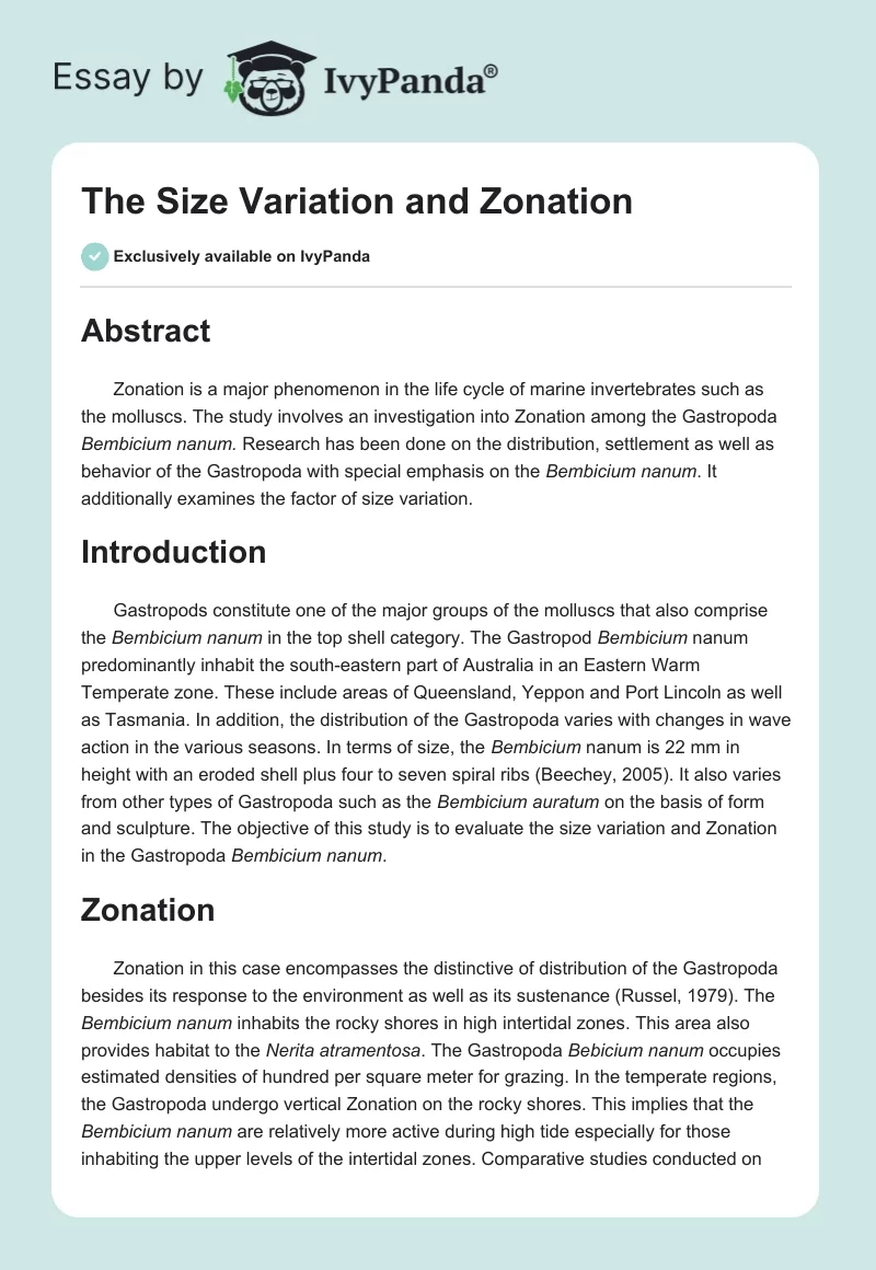The Size Variation and Zonation. Page 1