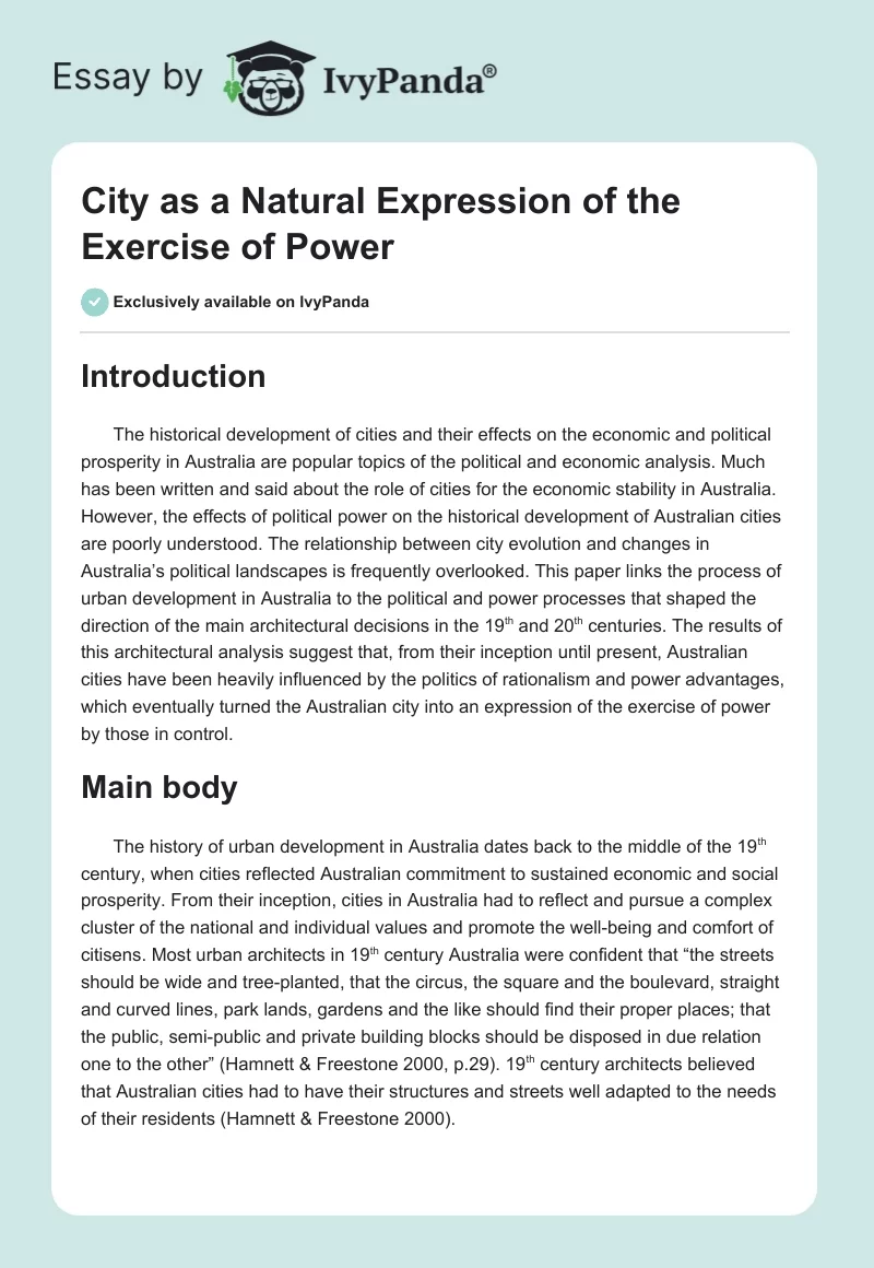 City as a Natural Expression of the Exercise of Power. Page 1