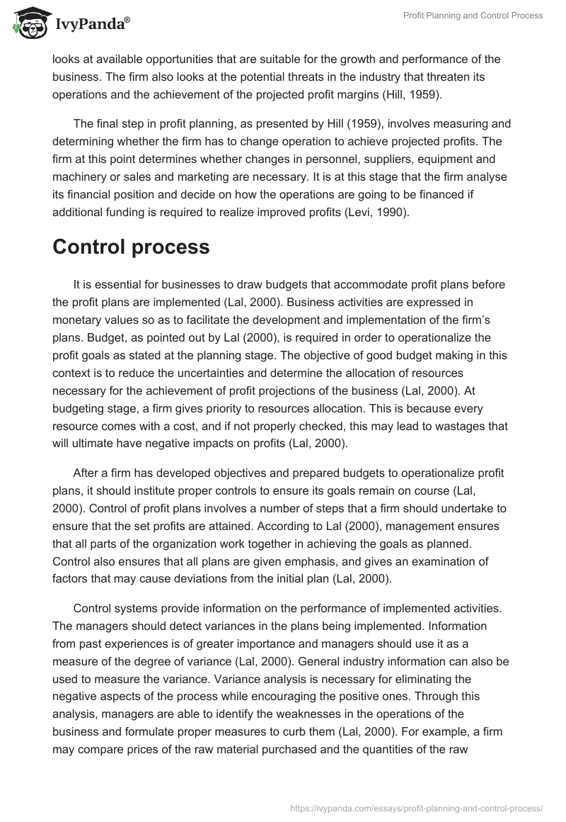 Profit Planning and Control Process. Page 3