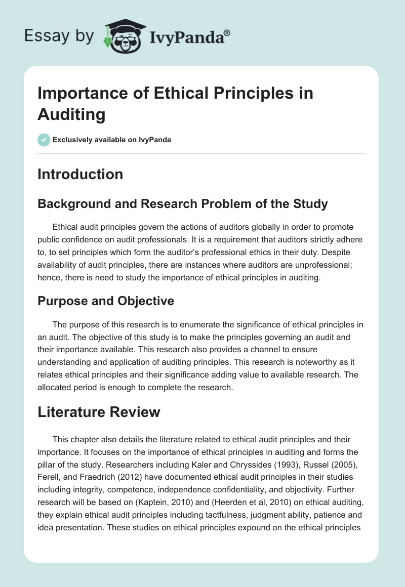 Importance of Ethical Principles in Auditing. Page 1