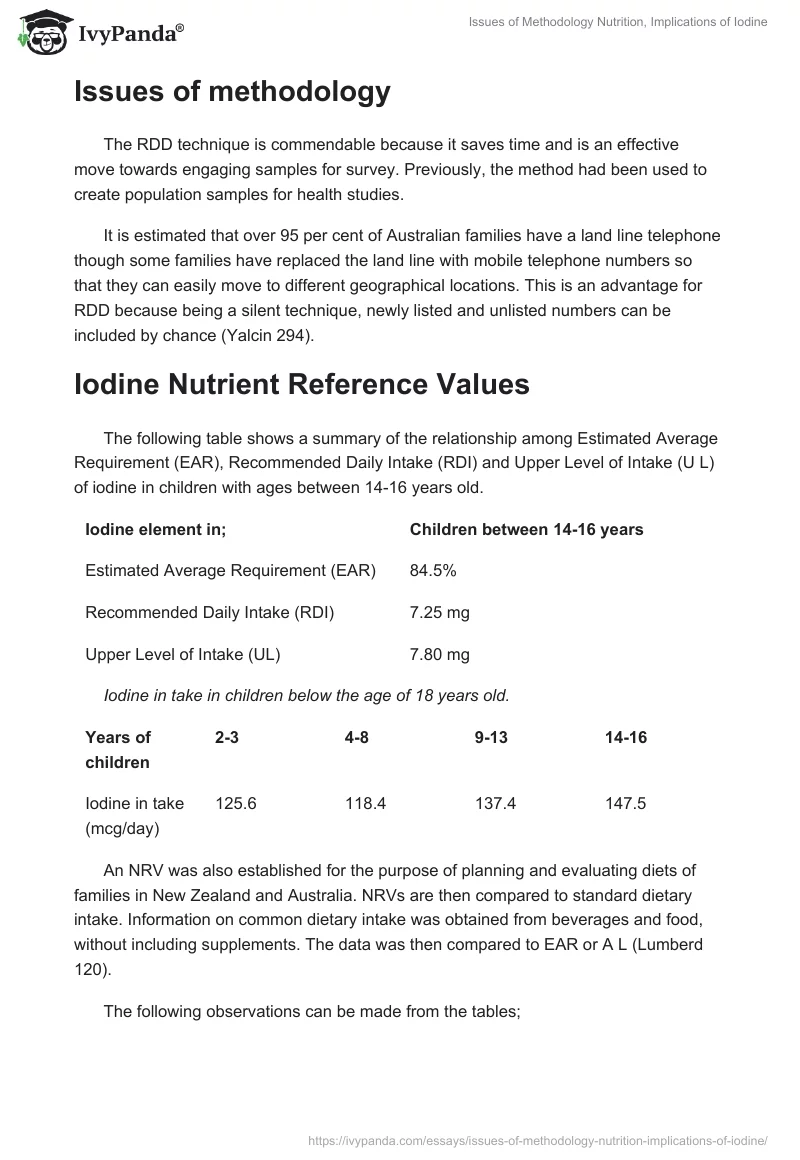 Issues of Methodology Nutrition, Implications of Iodine. Page 2