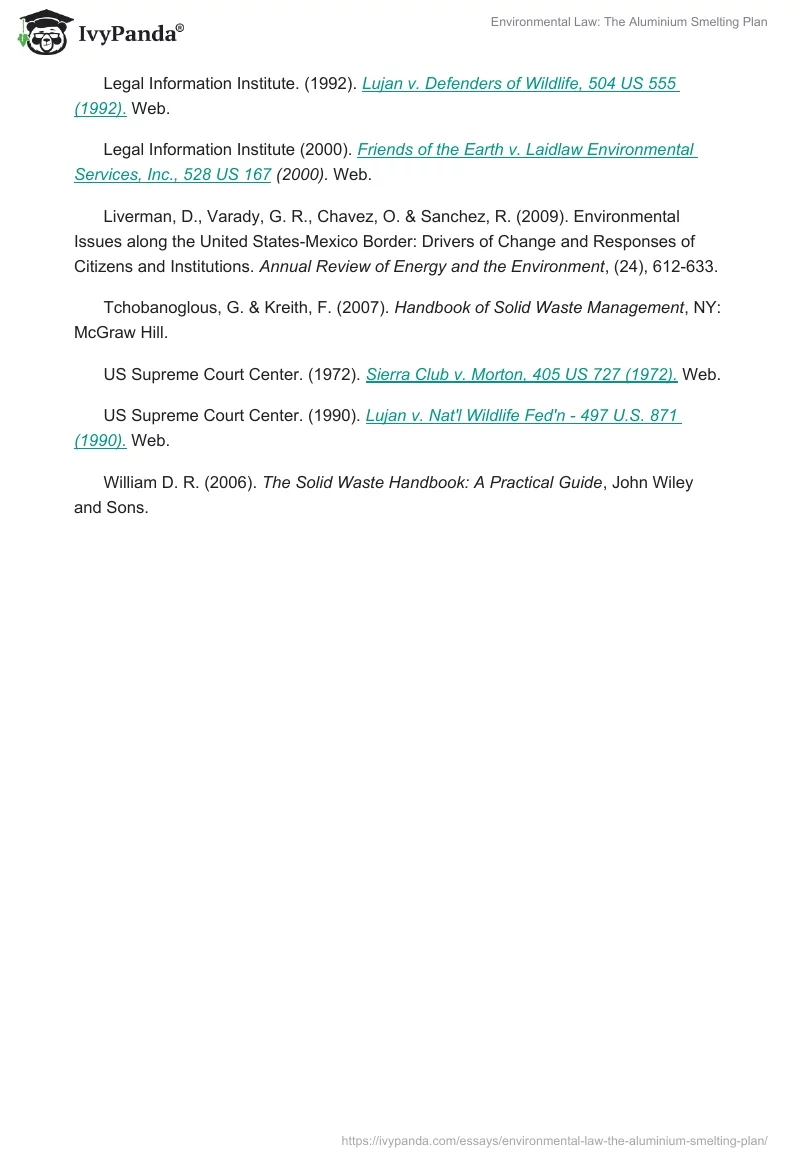 Environmental Law: The Aluminium Smelting Plan. Page 5